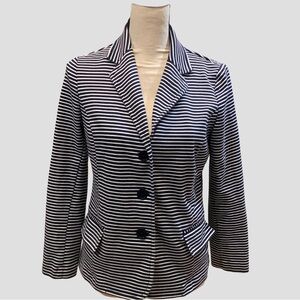 Talbots Blazer Women Size Large Petite Navy White Stripes Cotton Blend Nautical
